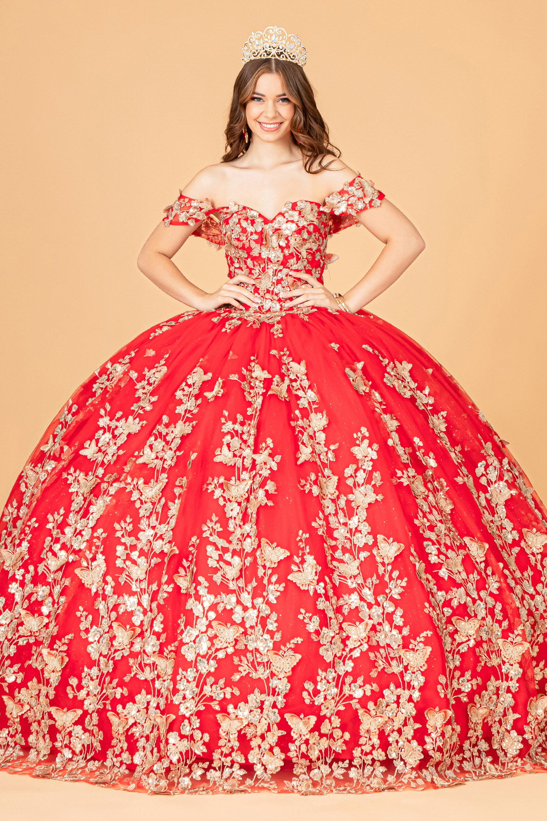 3D Butterfly Applique Sweetheart w/ Corset Back Quinceanera Dress GLGL3077-0